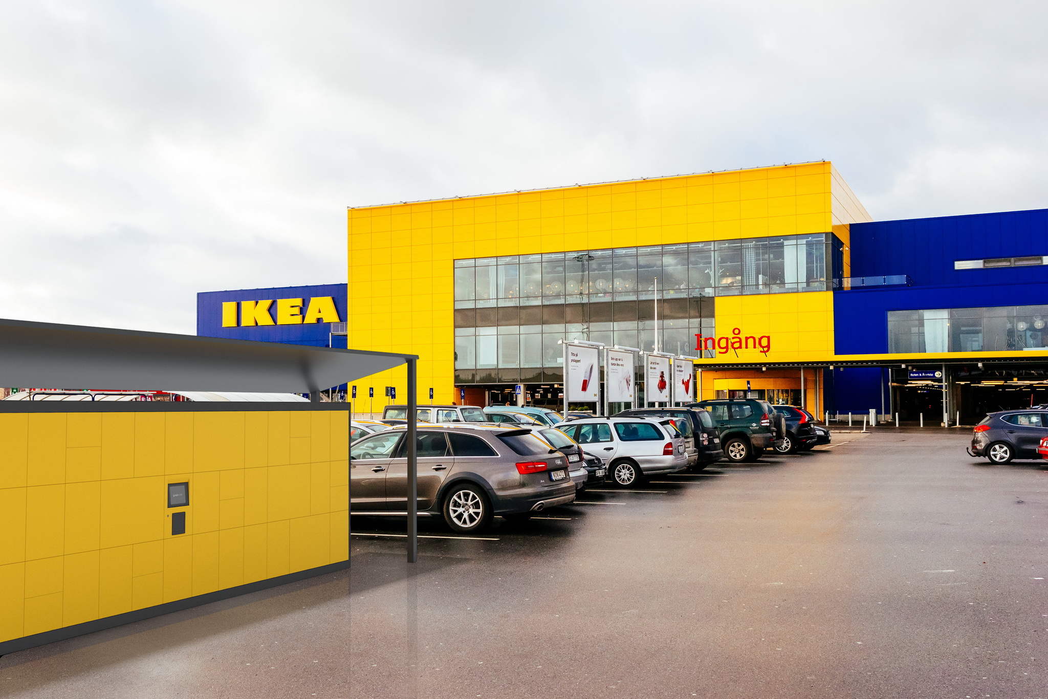 MALMO, SWEDEN – JANUARY 2, 2015: Parking and facade of IKEA store in Malmo, Sweden